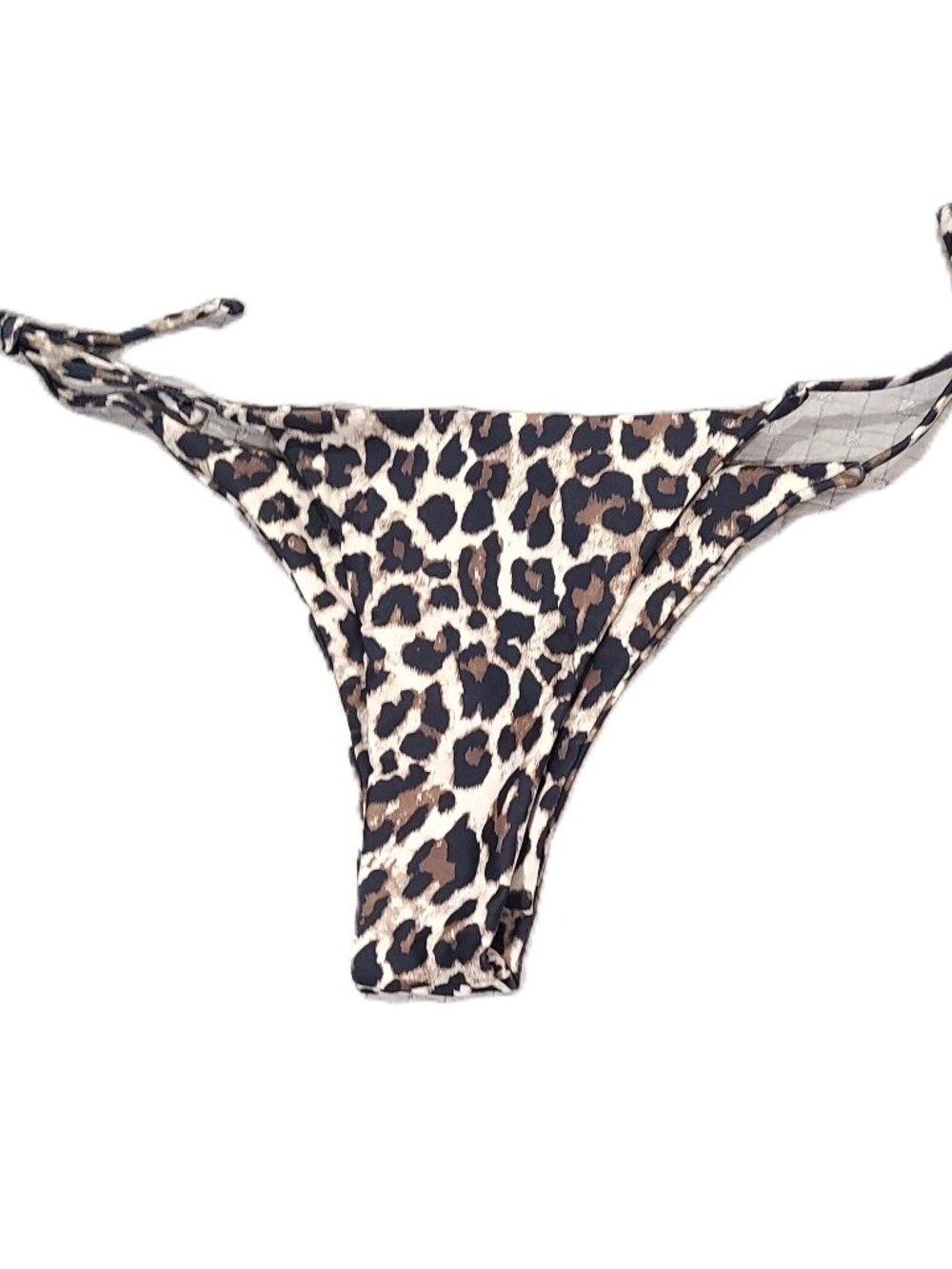 New Medium Leopard Black Swimwear String Bikini Bottoms Beach Swim Animal Print